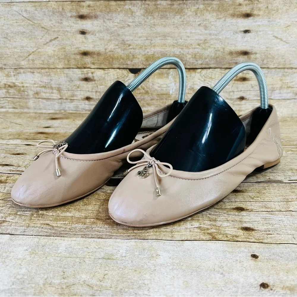 Sam Edelman Felicia Ballet Flats Beige Leather Bow Charm Shoes Womens 6M - Picture 3 of 16